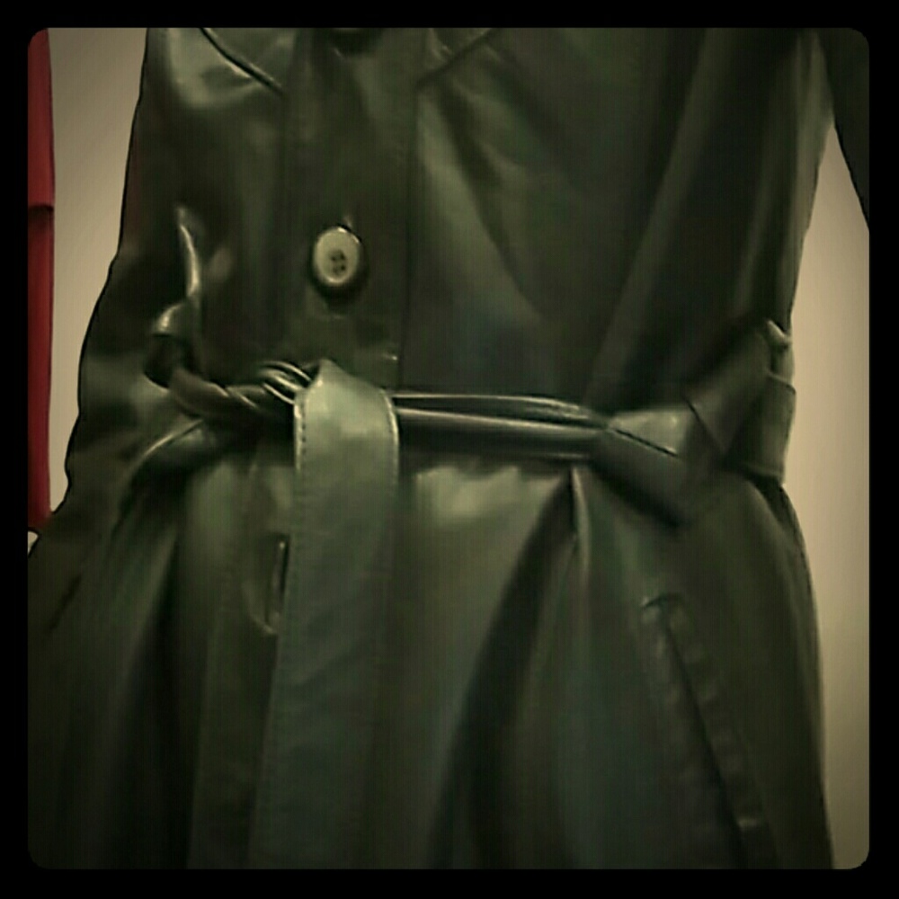 Black 24k leather trench